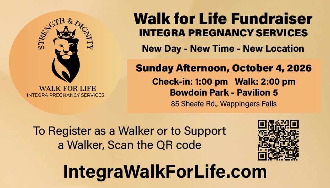 Walk for Life 2026 business card size bulletin graphic